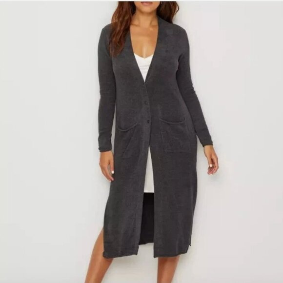 Barefoot Dreams Cozychic Ultra Lite Long Cardigan Duster M Stone - Picture 11 of 11